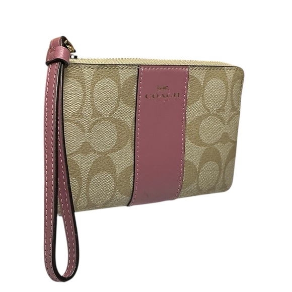Coach Signature Canvas Pink Leather Stripe Wristlet – NWOT - Picture 5 of 6
